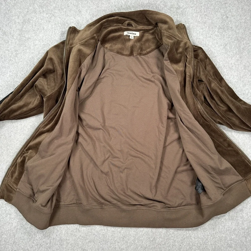 Tenore Jacket Mens Large Brown Velour Full Zip Track Suit Top Black Stripe Retro